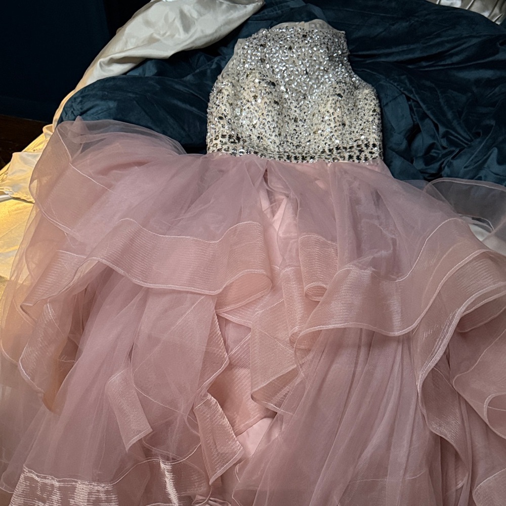 Elegant Pink and Silver Princess Prom Dress